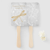 Gold Dragonfly Wedding Favor Hand Fan Handwaaier (Voorkant en achterkant)