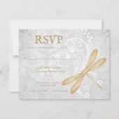 Gold Dragonfly Wedding RSVP Kaart (Voorkant)