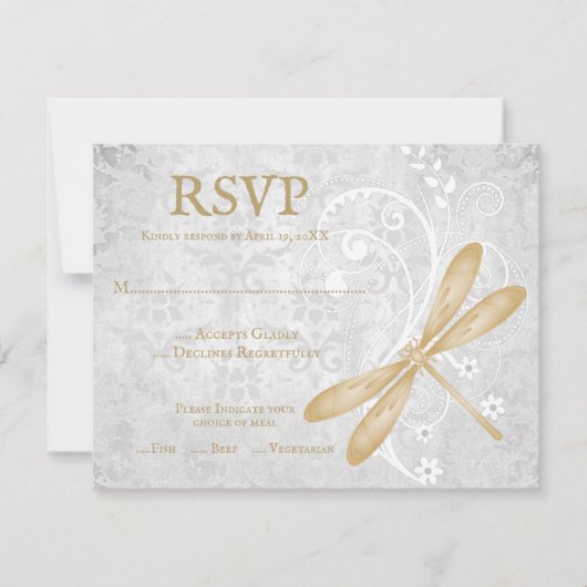 Gold Dragonfly Wedding RSVP Kaart (Voorkant)