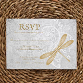 Gold Dragonfly Wedding RSVP Kaart
