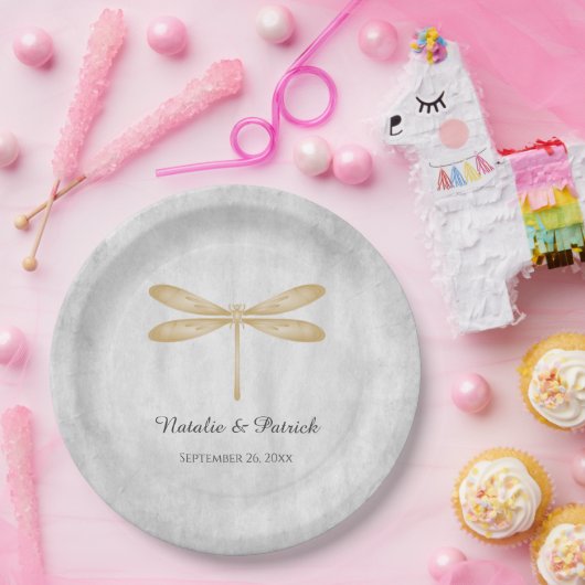 Gold Dragonfly Weduwpapieren Borden Papieren Bordje (Feest)