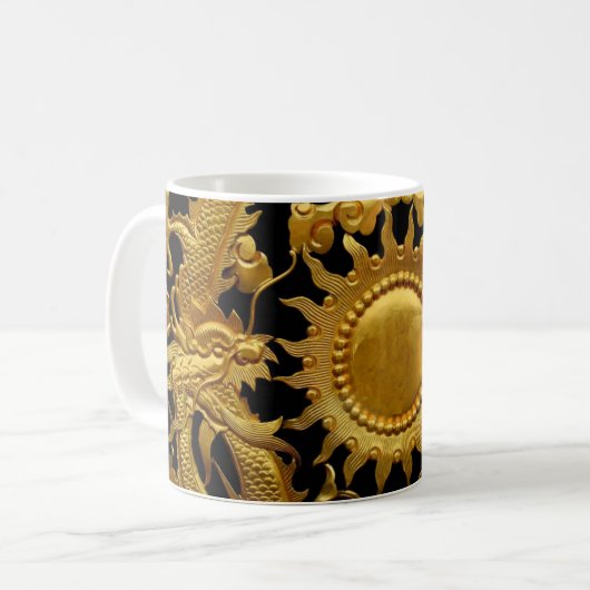Gold Dragons Asian Sun Coffee Cup Mok (Voorkant links)
