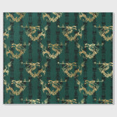 Gold Dragons op groen Cadeaupapier (Vlak)