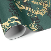 Gold Dragons op groen Cadeaupapier (Rol Hoek)