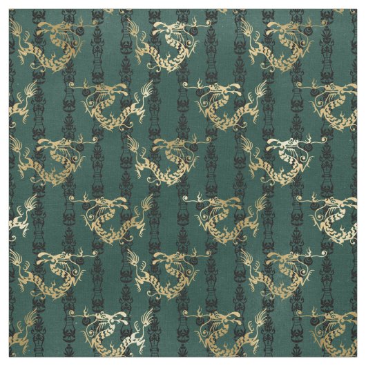 Gold Dragons op groen Stof (Swatch)