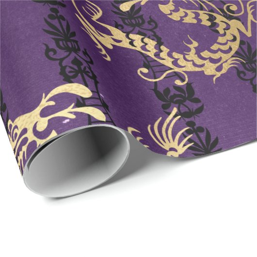 Gold Dragons op Paars Cadeaupapier (Rol Hoek)