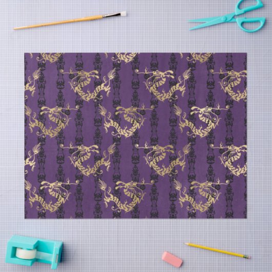 Gold Dragons op Paarse ontkoppeling Tissuepapier (Craft)