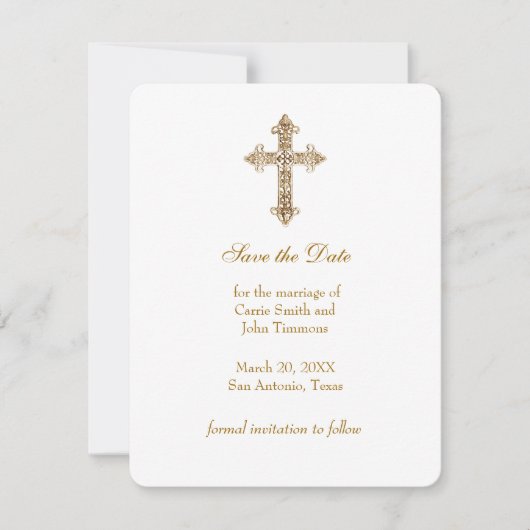 Gold  Drawn Cross Sla de datum op Save The Date (Voorkant)