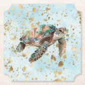Gold Dream Zee Turtle Kartonnen Onderzetters (Voorkant)