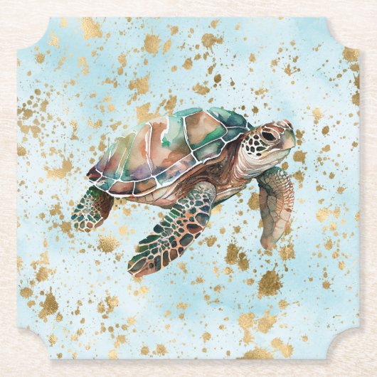 Gold Dream Zee Turtle Kartonnen Onderzetters (Voorkant)