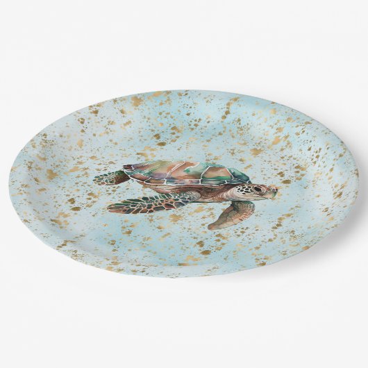 Gold Dream Zee Turtle Papieren Bordje (Gekanteld)