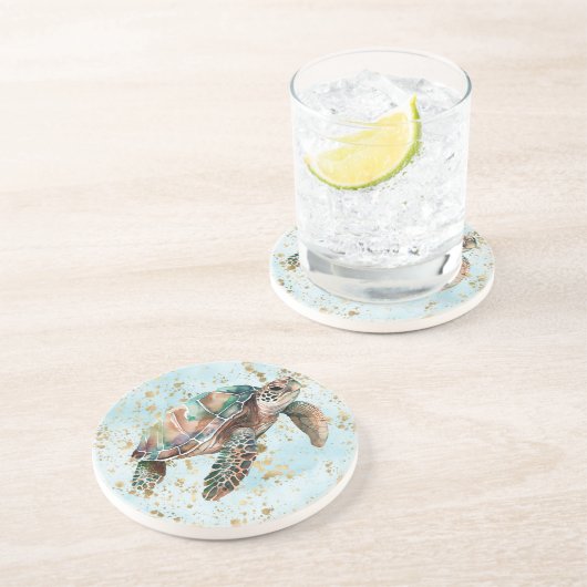 Gold Dream Zee Turtle Zandsteen Onderzetter (Zijkant)