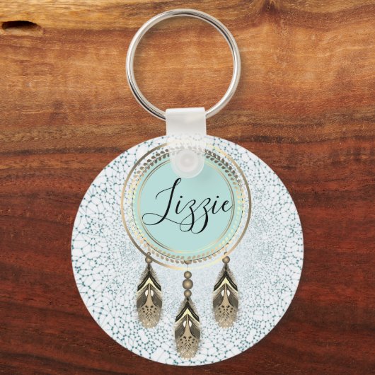 Gold Dreamcatcher Abstract gepersonaliseerd Sleutelhanger (Voorkant)