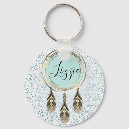 Gold Dreamcatcher Abstract gepersonaliseerd Sleutelhanger (Achterkant)