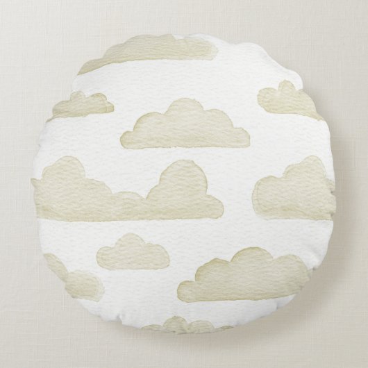 Gold Dreamtime Waterverf Clouds Round Pillow Rond Kussen (Voorkant)