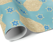 Gold Dreidel Star Aqua Turquoise Blue Hanukkah Cadeaupapier (Rol Hoek)