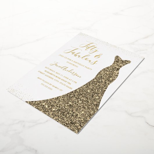 Gold Dress 50 & Fabulous Birthday Folie Folie Uitn Folie Uitnodiging (Gedraaid)