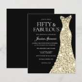 Gold Dress 50th & Fabulous 50th Birthday Invite (Voorkant / Achterkant)