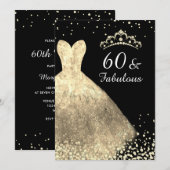 Gold Dress & Black 60 & Fabulous 60th Birthday Kaart (Voorkant / Achterkant)