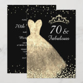 Gold Dress & Black 70 en 70e verjaardag Fabulous Kaart (Voorkant / Achterkant)