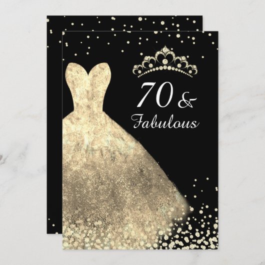 Gold Dress & Black 70 en 70e verjaardag Fabulous Kaart (Voorkant / Achterkant)