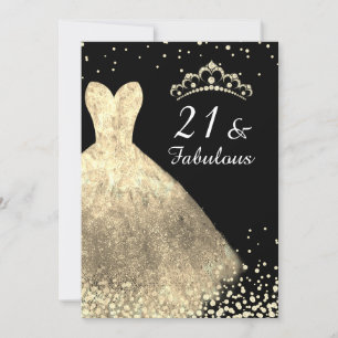 Gold Dress Black Womans Girls 21ste verjaardag Kaart