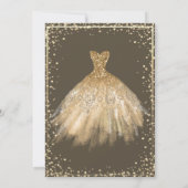 Gold Dress, Branches, Diamonds Stars Quinceañera Kaart (Achterkant)
