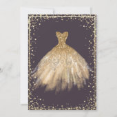 Gold Dress, Branches, Diamonds Stars Quinceañera Kaart (Achterkant)
