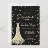 Gold Dress Diamonds Black Quinceañera Kaart (Voorkant)