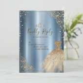 Gold Dress Diamonds Blauw RSVP Kaart (Staand voorkant)