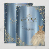 Gold Dress Diamonds Blauw RSVP Kaart (Voorkant / Achterkant)