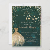 Gold Dress, Diamonds Green 30th Birthday Party Kaart (Voorkant)