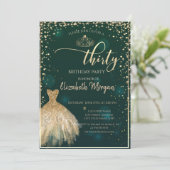Gold Dress, Diamonds Green 30th Birthday Party Kaart (Staand voorkant)