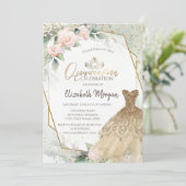 Gold Dress, Diamonds Waterverf Green Quinceañera Kaart (Staand voorkant)