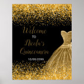 Gold Dress Faux Glitter Quinceanera Welcome Poster