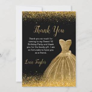 Gold Dress Faux Glitter Sweet 16 Birthday Bedankkaart