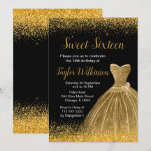 Gold Dress Faux Glitter Sweet 16 Birthday
