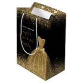 Gold Dress Faux Glitter Sweet 16 Birthday Medium Cadeauzakje (Achterkant Gekanteld)