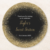 Gold Dress Faux Glitter Sweet 16 Birthday