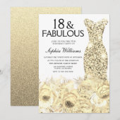 Gold Dress Floral 18 & Fabulous 18th Birthday Kaart (Voorkant / Achterkant)
