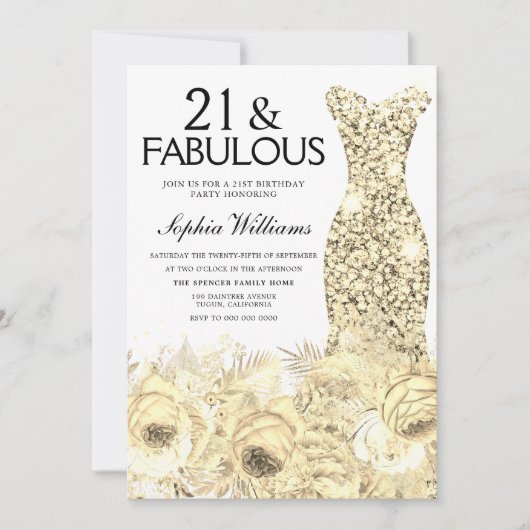 Gold Dress Floral 21 & Fabulous 21st Birthday Kaart (Voorkant)