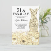 Gold Dress Floral 21 & Fabulous 21st Birthday Kaart (Staand voorkant)