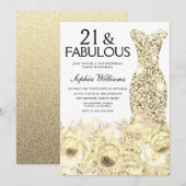 Gold Dress Floral 21 & Fabulous 21st Birthday Kaart (Voorkant / Achterkant)