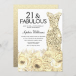 Gold Dress Floral 21 & Fabulous 21st Birthday Kaart<br><div class="desc">Gold Dress Floral 21 & Fabulous 21st Birthday Invitation Variations to the uitnodiging and matching items in onze winkel</div>