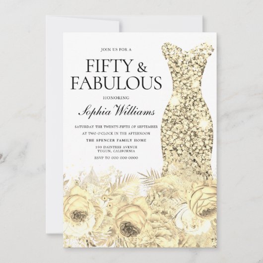 Gold Dress Floral 50 jaar en 50 jaar oud Kaart (Voorkant)