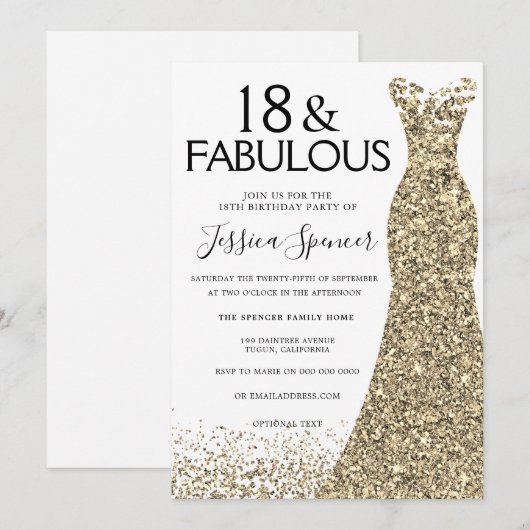 Gold Dress Glitter Girls 18e verjaardag Kaart (Voorkant / Achterkant)