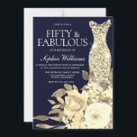 Gold Dress Golden Flowers Navy 50th Birthday Party Kaart<br><div class="desc">Gold Dress Golden Flowers Navy 50th Birthday Party Invitation Zie overeenkomend collectie in niche en nestwinkel</div>