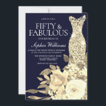 Gold Dress Golden Flowers Navy 50th Birthday Party Kaart<br><div class="desc">Gold Dress Golden Flowers Navy 50th Birthday Party Invitation Zie overeenkomend collectie in niche en nestwinkel</div>