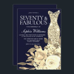 Gold Dress Golden Flowers Navy 70th Birthday Party Kaart<br><div class="desc">Gold Dress Golden Flowers Navy 70th Birthday Party Invitation Bekijk collectie in Niche en Nest Store Veel bedankt</div>