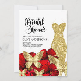 Gold Dress Red Rose Floral Bridal Shower  Kaart